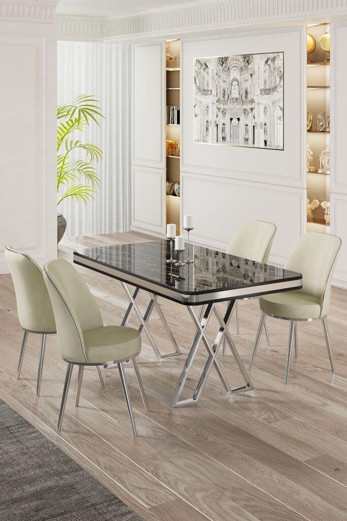 Hanah Home Set Трпезариска маса и 4 столчиња, крем-црна