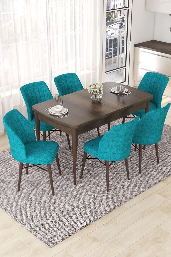 Hanah Home Set Трпезариска маса и 6 столчиња Nef, тиркизно-кафеава