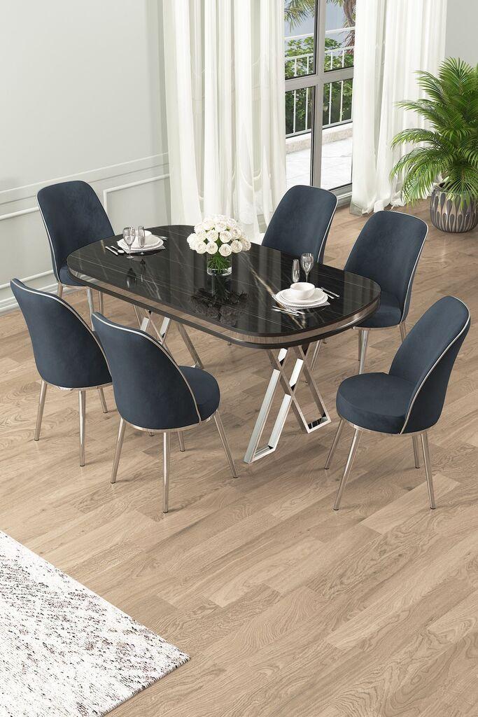 Hanah Home Set Трпезариска маса и 6 столчиња Лаи, антрацит-црна