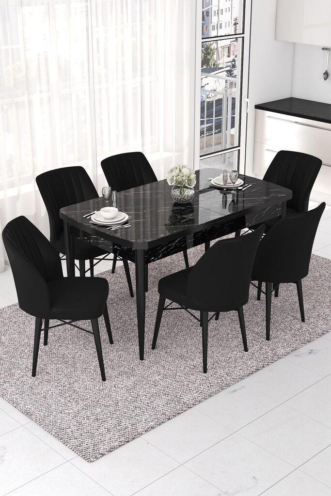 Hanah Home Set Трпезариска маса и 6 столчиња Nef, црна