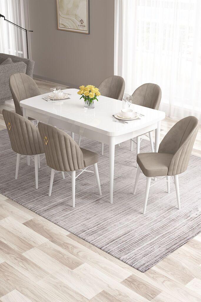 Hanah Home Set Трпезариска маса и 6 столчиња Розова, Беж-бела