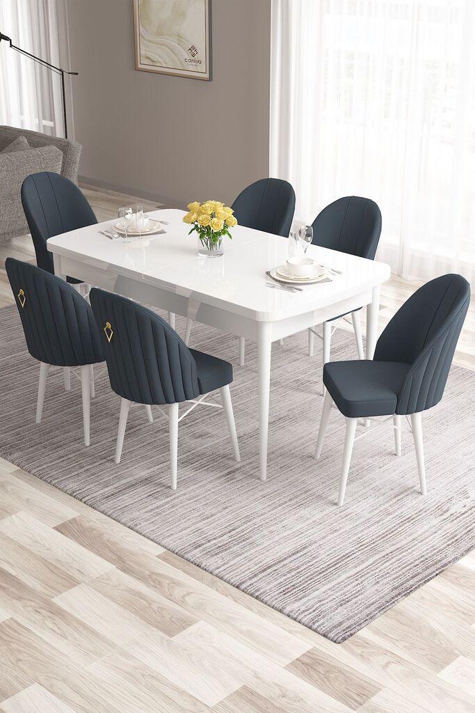 Hanah Home Set Трпезариска маса и 6 столчиња Розова, Антрацит-бела