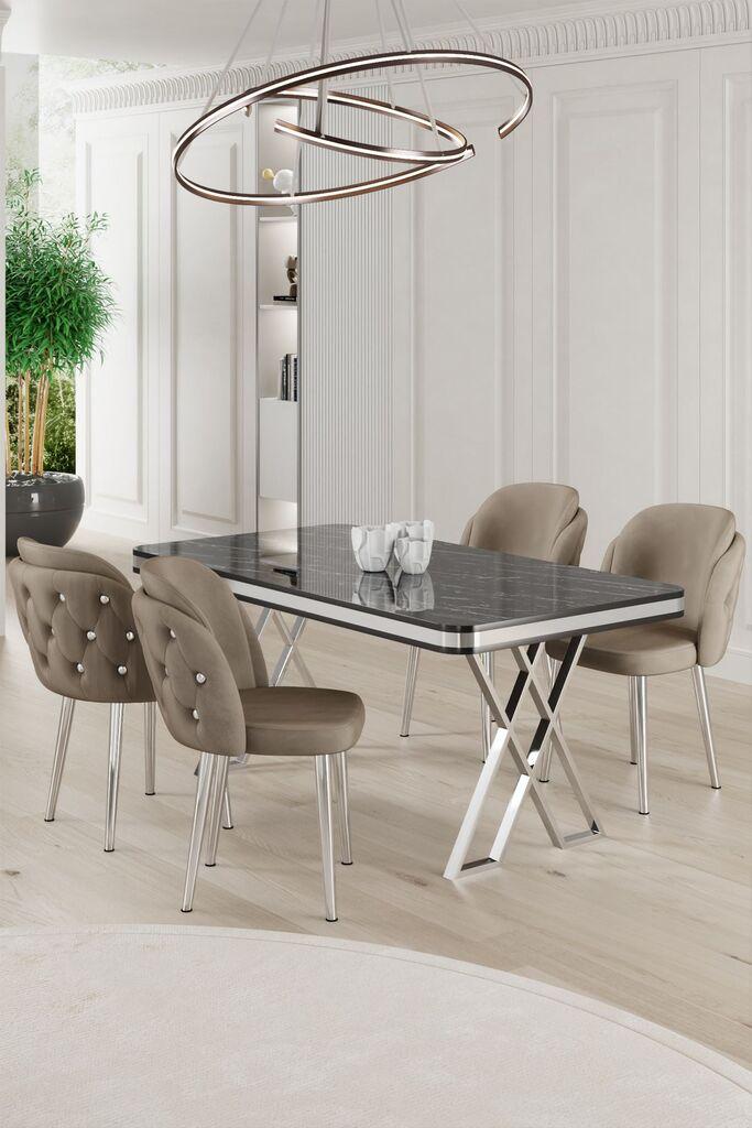 Hanah Home Set Трпезариска маса и 4 столчиња Ригел, беж-бела