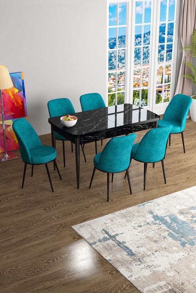 Hanah Home Set Трпезариска маса и 6 столчиња Han, тиркизна-црна
