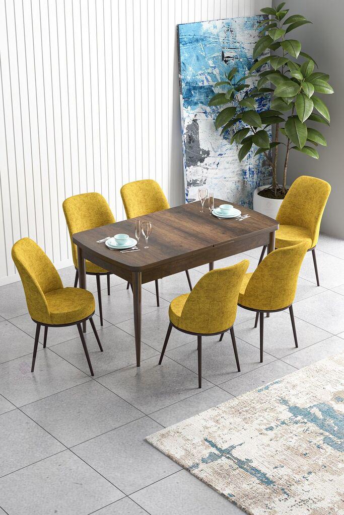 Hanah Home Set Трпезариска маса и 6 столчиња Han, жолто-кафеава