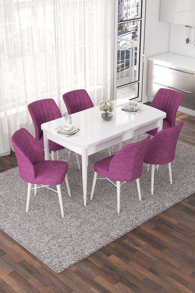 Hanah Home Set Трпезариска маса и 6 столчиња Nef, виолетова и бела