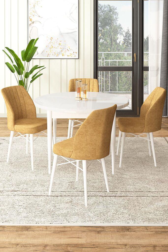 Hanah Home Set Трпезариска маса и 4 столчиња, окер-бела