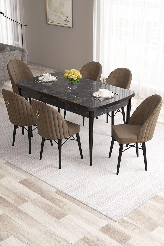 Hanah Home Set Трпезариска маса и 6 столчиња Розова, Кафеава-црна