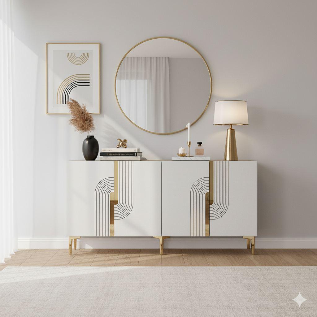Комода Hanah Home Meyra 150, бело-златна