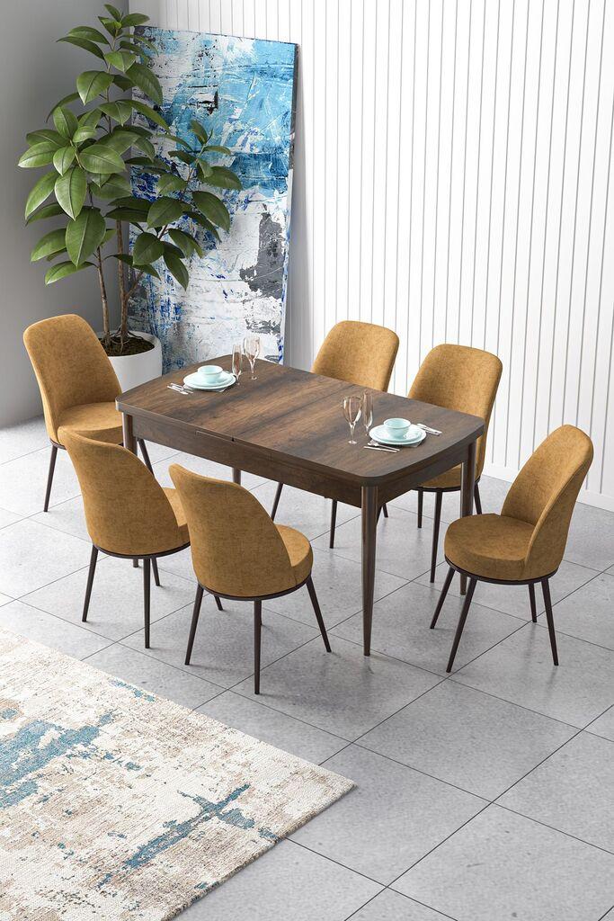 Hanah Home Set Трпезариска маса и 6 столчиња Зен, окер-кафеава