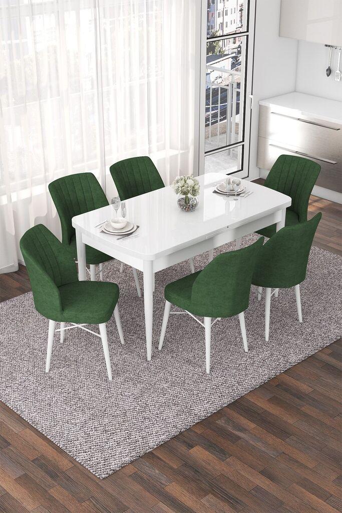 Hanah Home Set Трпезариска маса и 6 столчиња Nef, зелена и бела