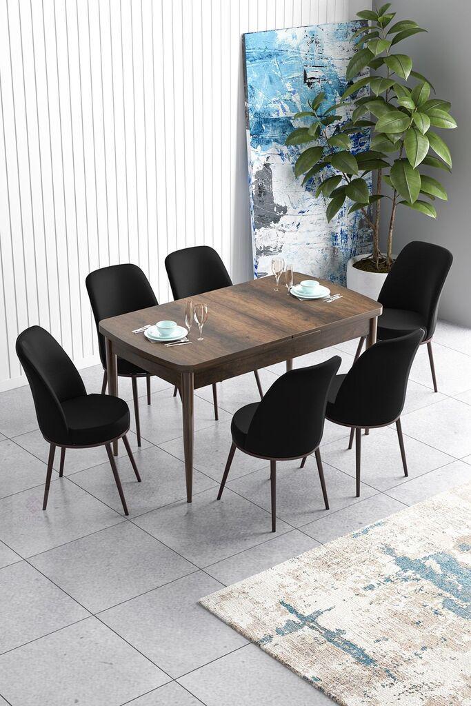 Hanah Home Set Трпезариска маса и 6 столчиња Han, црно-кафеава