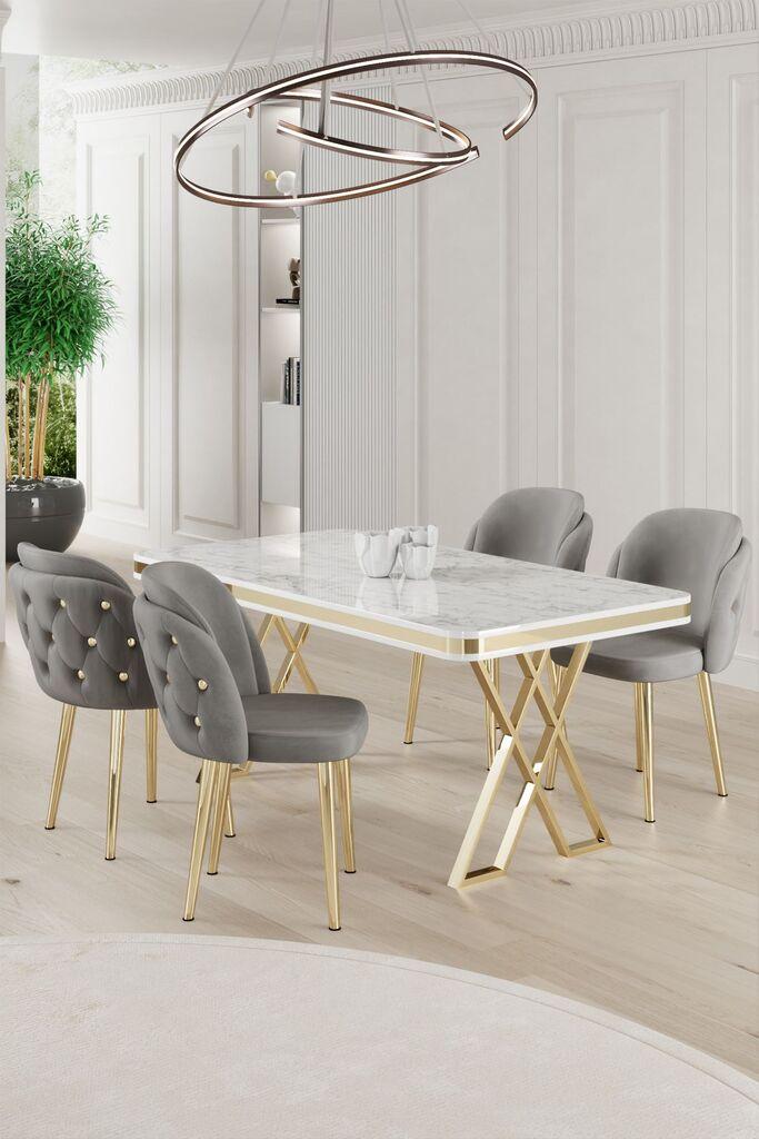 Hanah Home Set Трпезариска маса и 4 столчиња Ригел, сиво-бела