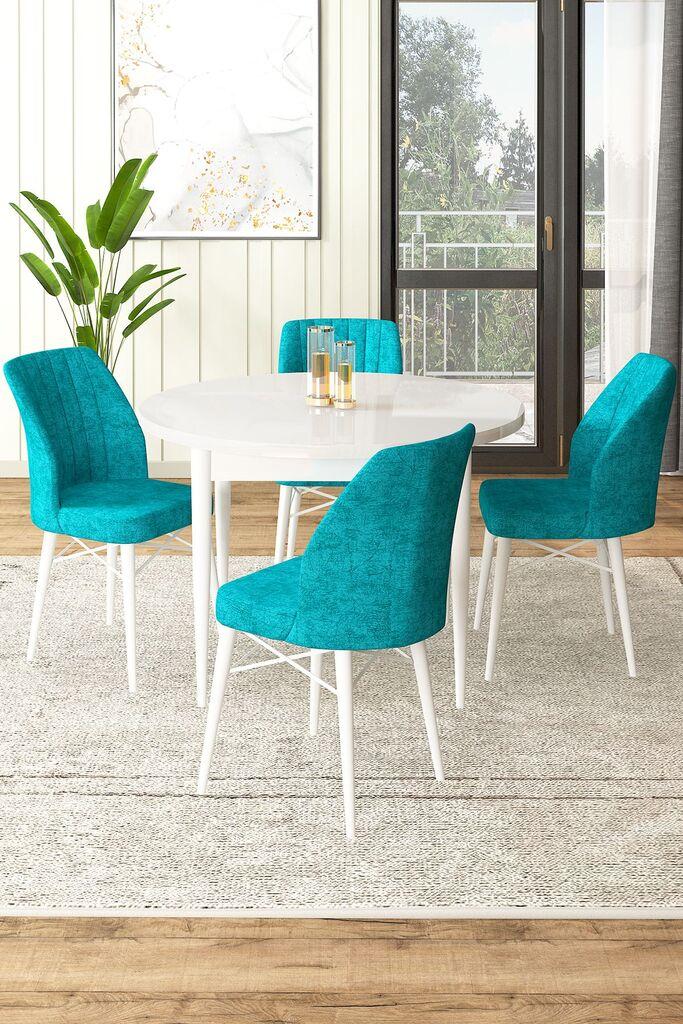 Hanah Home Set Трпезариска маса и 4 столчиња, тиркизна и бела
