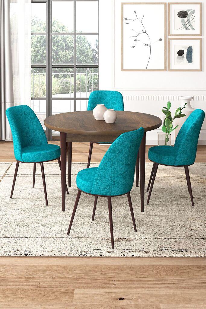 Hanah Home Set Трпезариска маса и 4 столчиња, тиркизно-кафеава