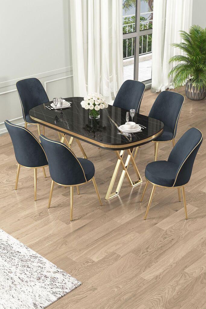 Hanah Home Set Трпезариска маса и 6 столчиња Лаи, антрацит-црна