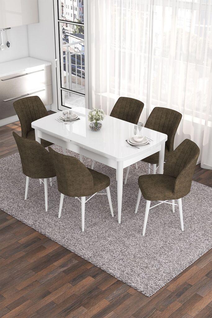 Hanah Home Set Трпезариска маса и 6 столчиња Ева, кафеаво-бела