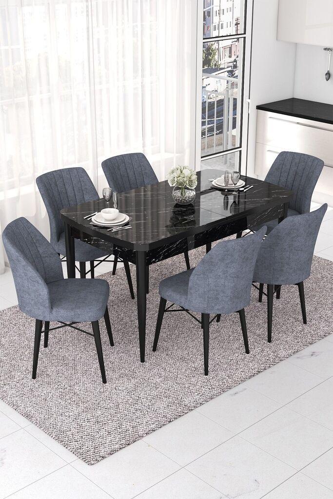 Hanah Home Комплет трпезариска маса и 6 столчиња Nef, сиво-црна