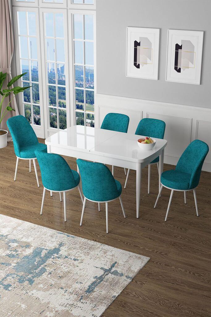 Hanah Home Set Трпезариска маса и 6 столчиња Zen, тиркизно-бела