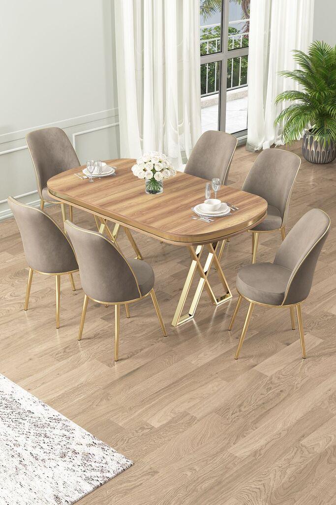 Hanah Home Set Трпезариска маса и 6 столчиња Лаи, беж