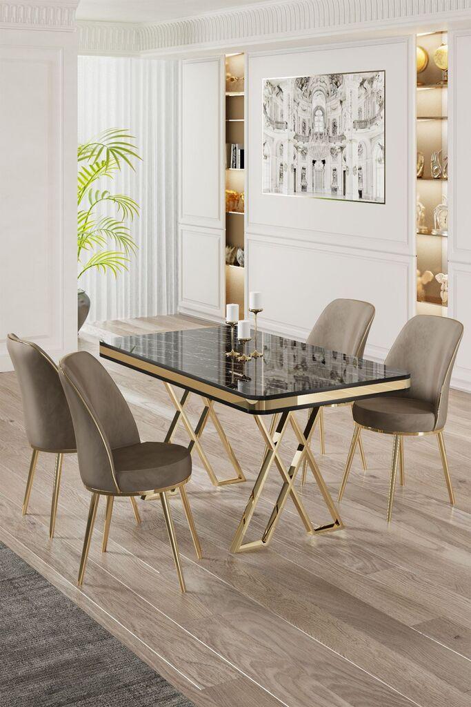 Hanah Home Set Трпезариска маса и 4 столчиња, беж-црна