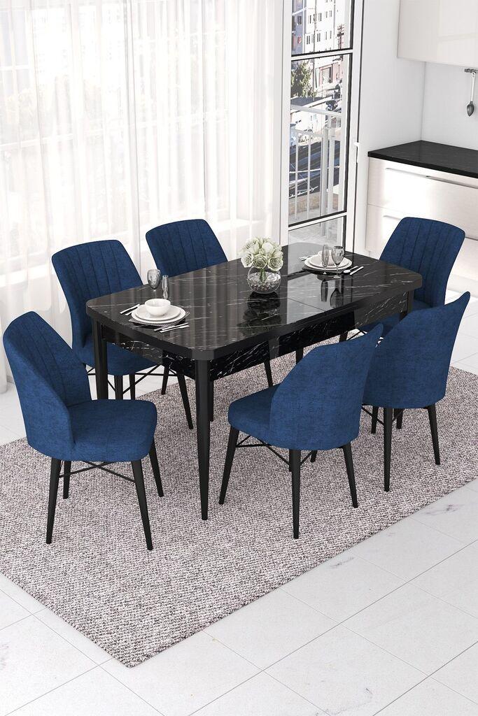 Hanah Home Комплет трпезариска маса и 6 столчиња Nef, сино-црна