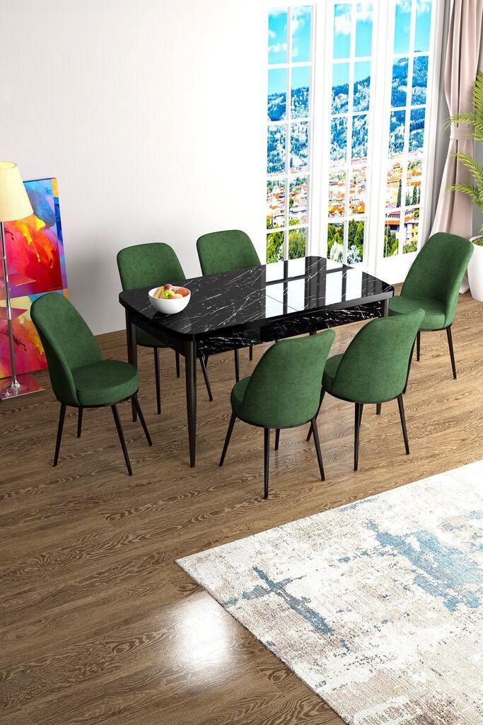 Hanah Home Set Трпезариска маса и 6 столчиња Han, зелено-црна
