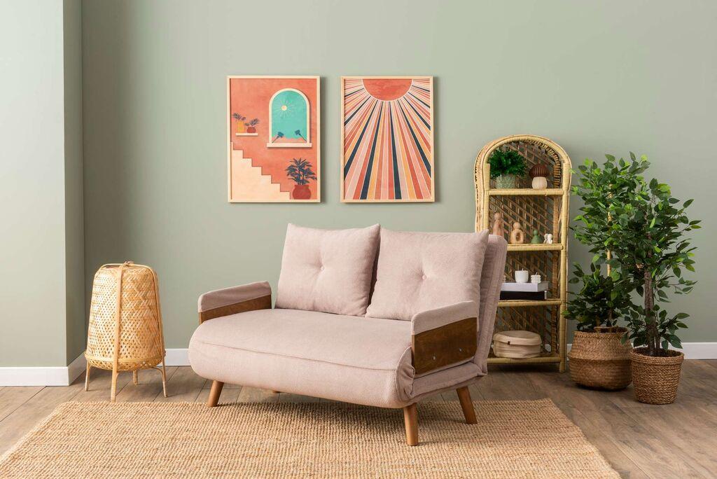 Atelier del Sofa Двосед на расклопување Cosmo, 190x120x82 см, валкано розова