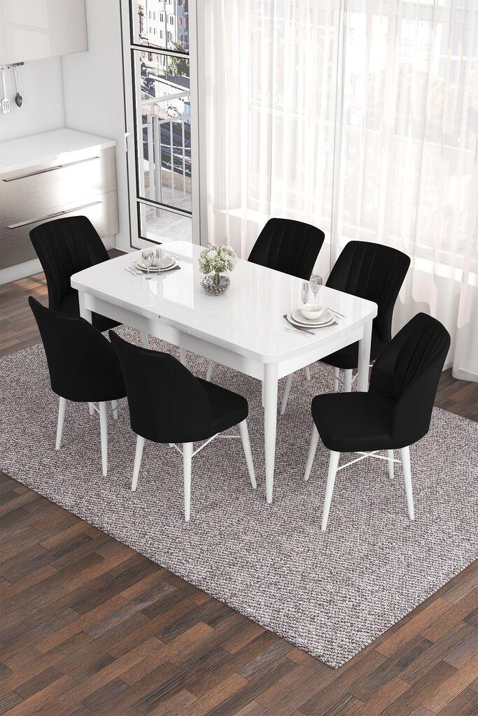 Hanah Home Set Трпезариска маса и 6 столчиња Ева, црно-бела