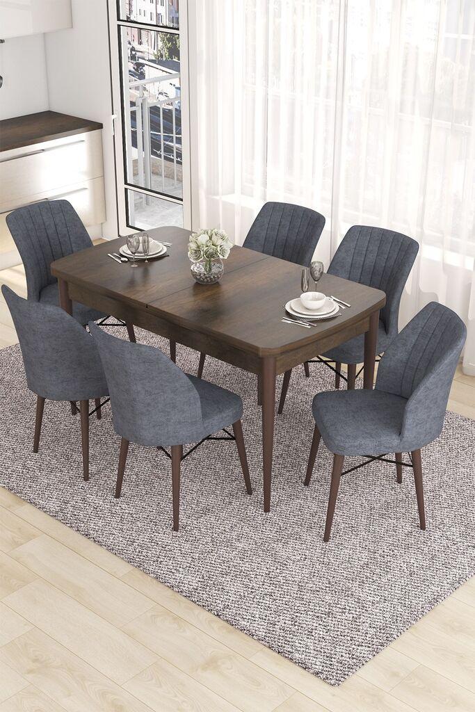 Hanah Home Set Трпезариска маса и 6 столчиња Ева, сиво-кафеава