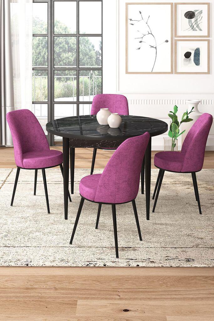 Hanah Home Set Трпезариска маса и 4 столчиња, виолетово-црна