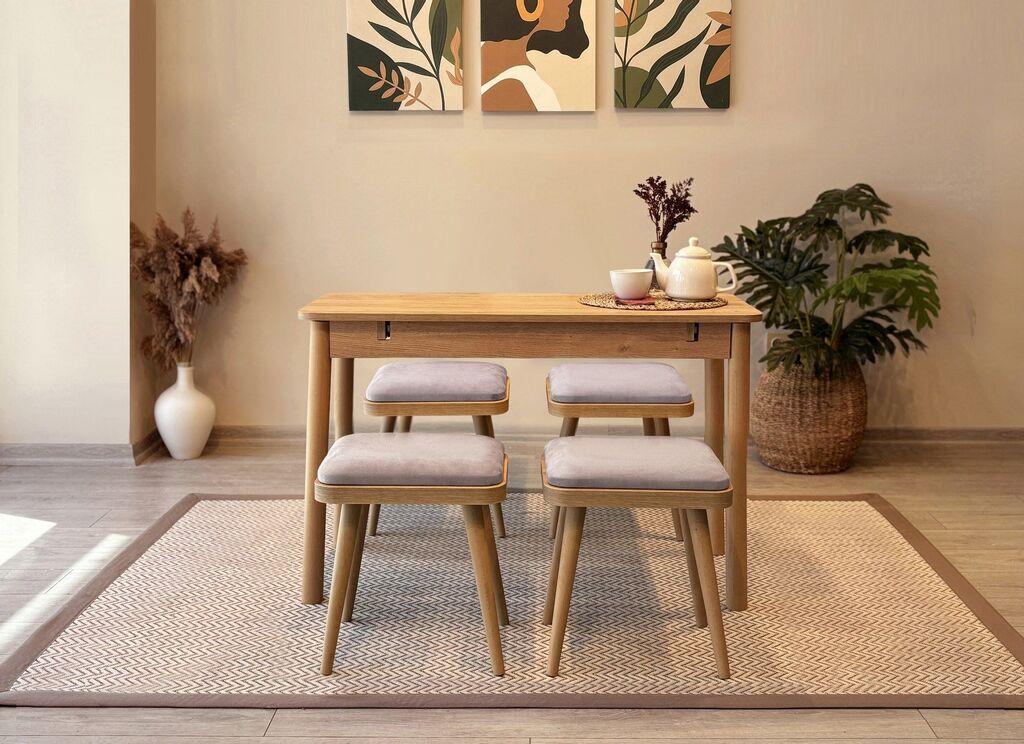 Hanah Home Комплет трпезариска маса и 4 трпезариски столчиња Vina Mini 05 0701, светло сива