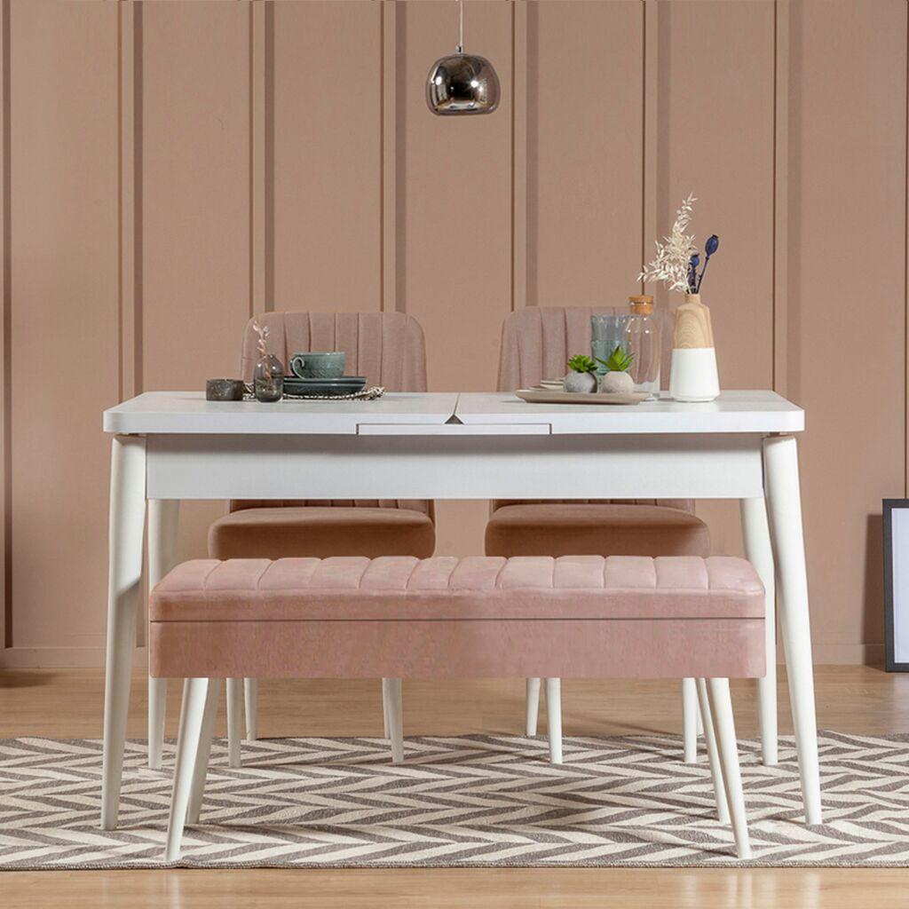 Hanah Home Set Трпезариска маса, 2 трпезариски столчиња и клупа Vina 1053 3, црна