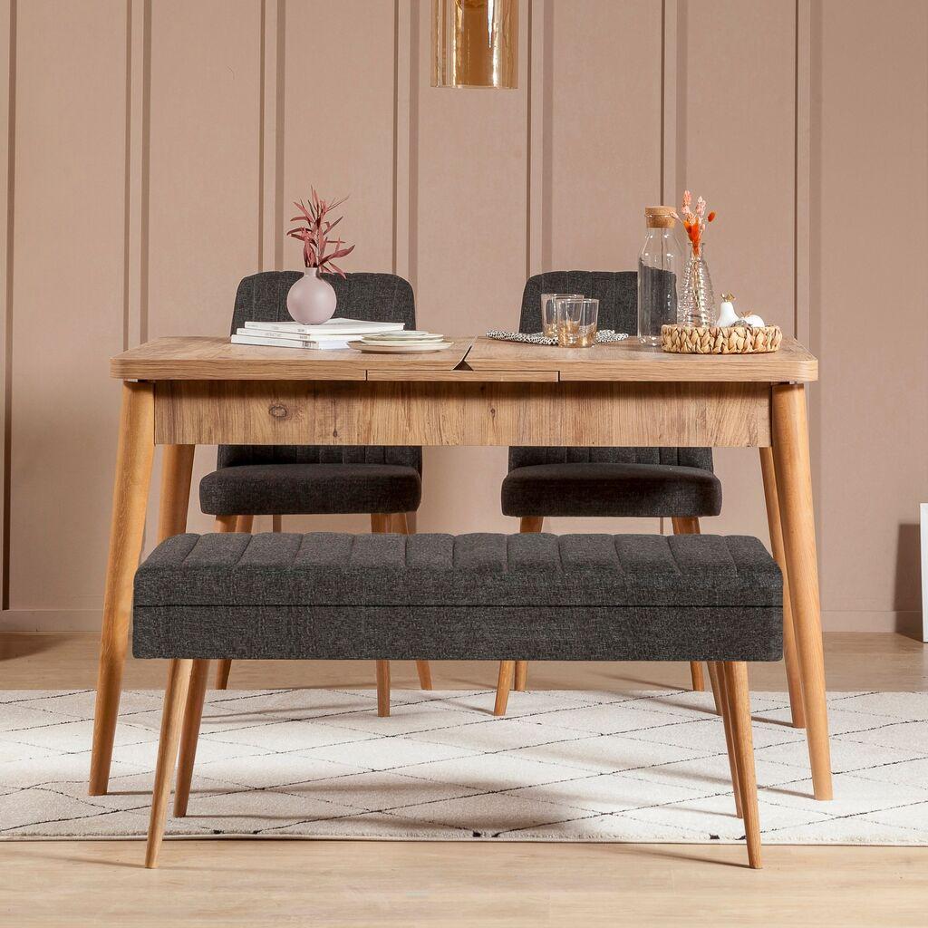 Hanah Home Set Трпезариска маса, 2 трпезариски столчиња и клупа Vina 1053 3, црна