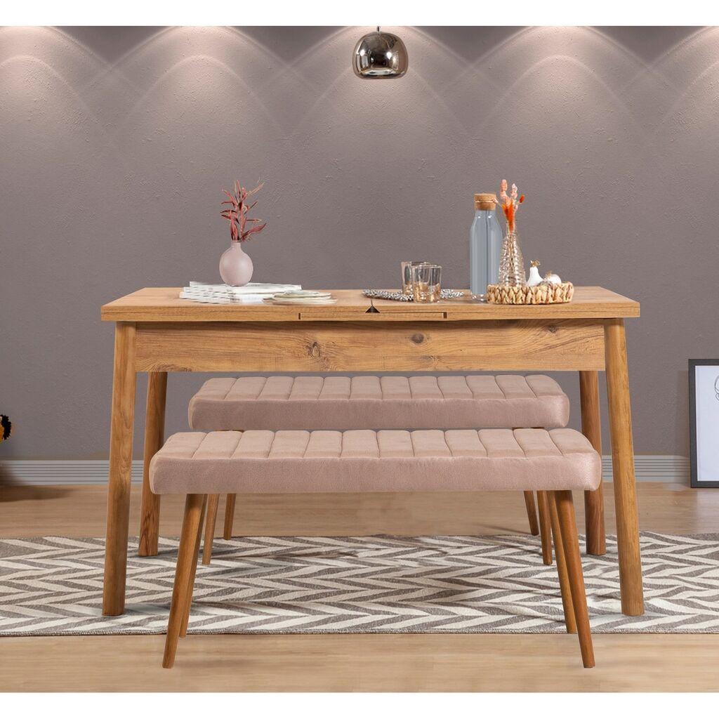 Трпезариска маса Hanah Home Set и 2 клупи Santiago 0701, сива