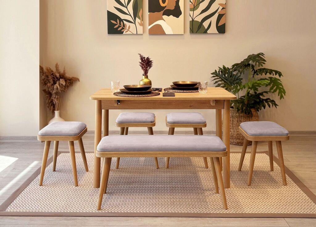 Трпезариска маса и столчиња Hanah Home Гарнитура Vina Mini 06 0701, светло сива