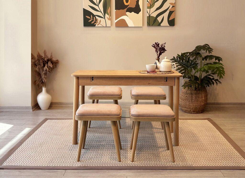 Hanah Home Комплет трпезариска маса и 4 трпезариски столчиња Vina Mini 05 0900, розова