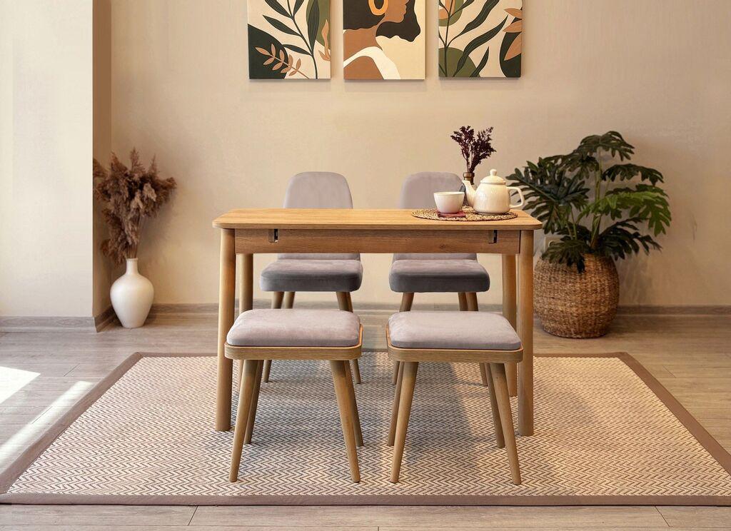 Hanah Home Комплет трпезариска маса и 4 трпезариски столчиња Vina Mini 02 0701, светло сива