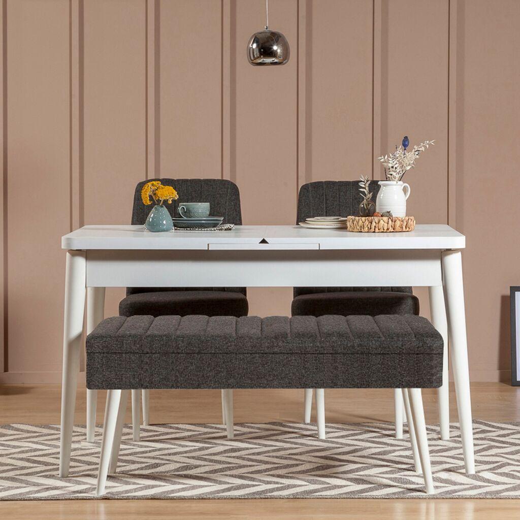 Hanah Home Set Трпезариска маса, 2 трпезариски столчиња и клупа Vina 1053 3, црна