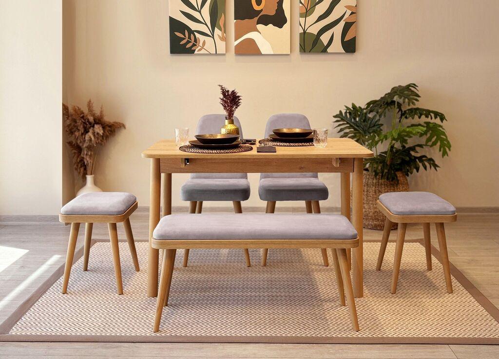 Трпезариска маса и столчиња Hanah Home Гарнитура Vina Mini 03 0701, светло сива