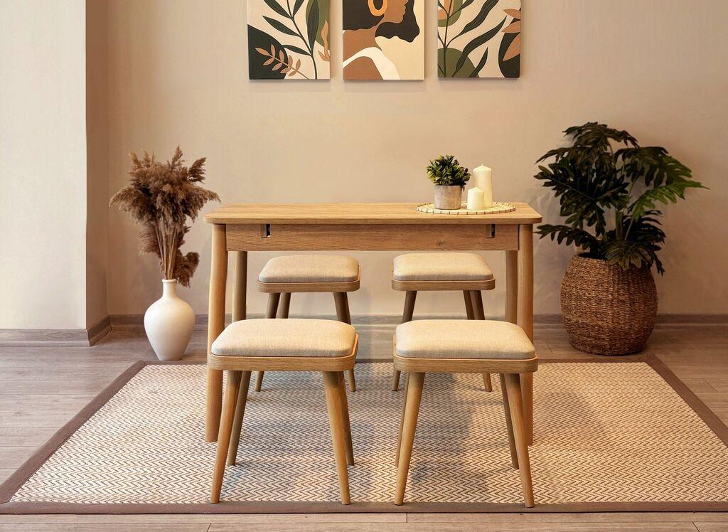 Hanah Home Комплет трпезариска маса и 4 трпезариски столчиња Vina Mini 05 0701, светло сива