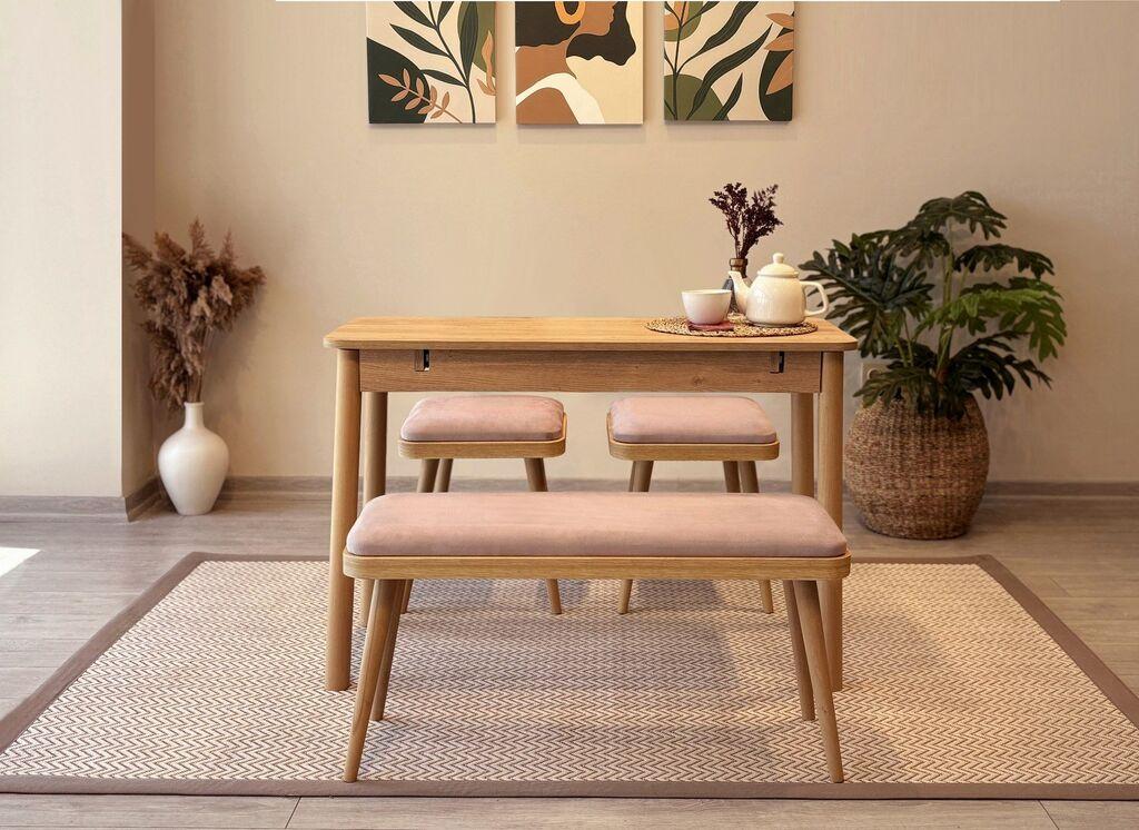 Hanah Home Комплет трпезариска маса, 2 трпезариски столчиња и клупа Vina Mini 04 0701, сива