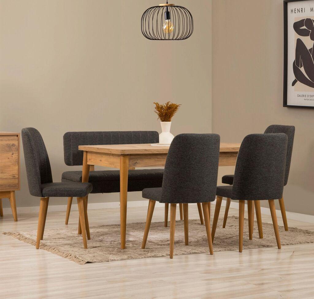 Hanah Home Гарнитура трпезариска маса и столчиња Вина, темно сива