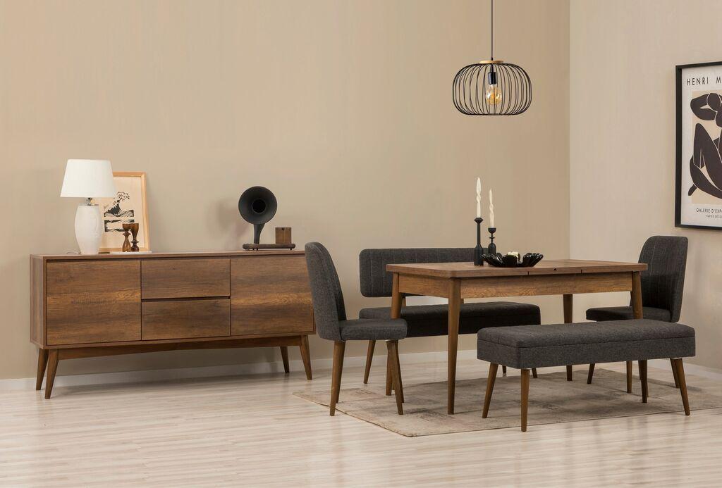 Трпезариски сет Hanah Home, клупа Vina 03 1053, 7 дела, антрацит