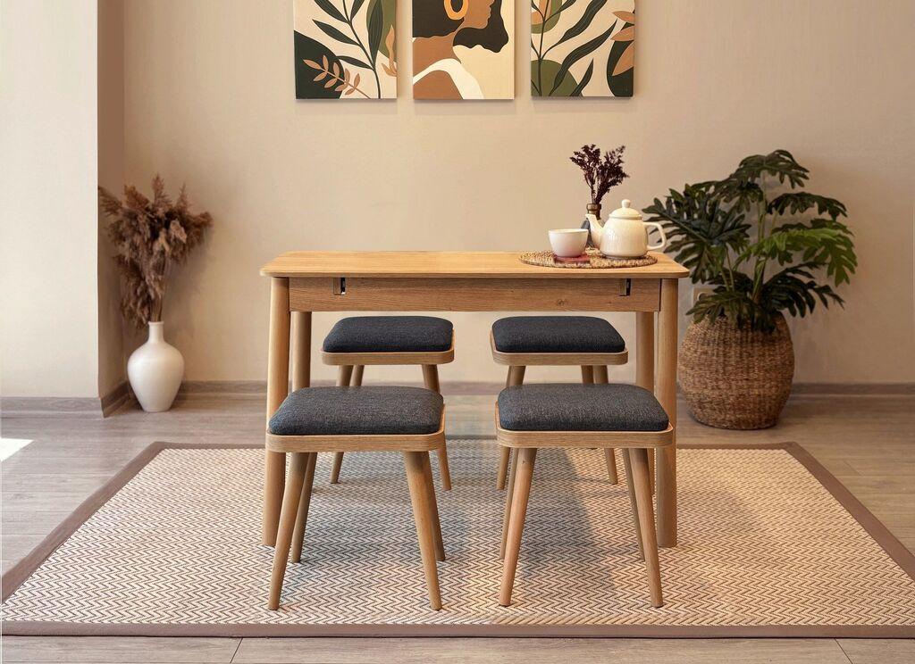 Hanah Home Комплет трпезариска маса и 4 трпезариски столчиња Vina Mini 05 1053, црна