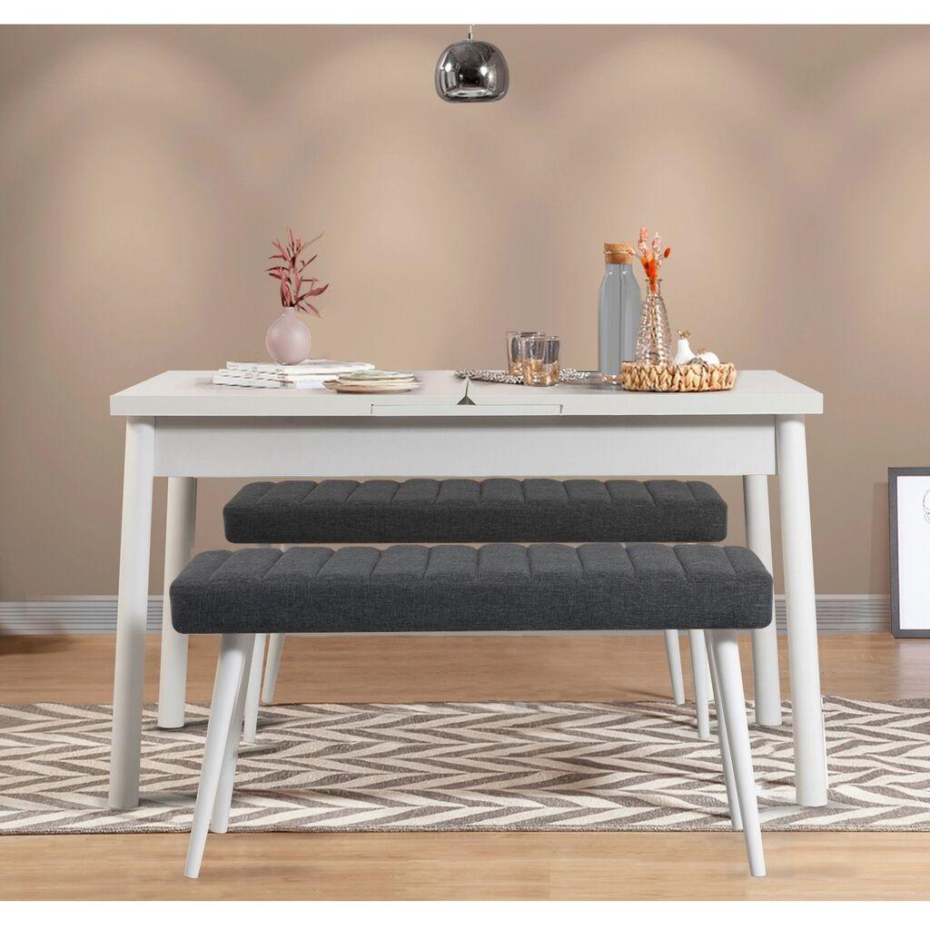 Трпезариска маса Hanah Home Set и 2 клупи Santiago 1053, Антрацит