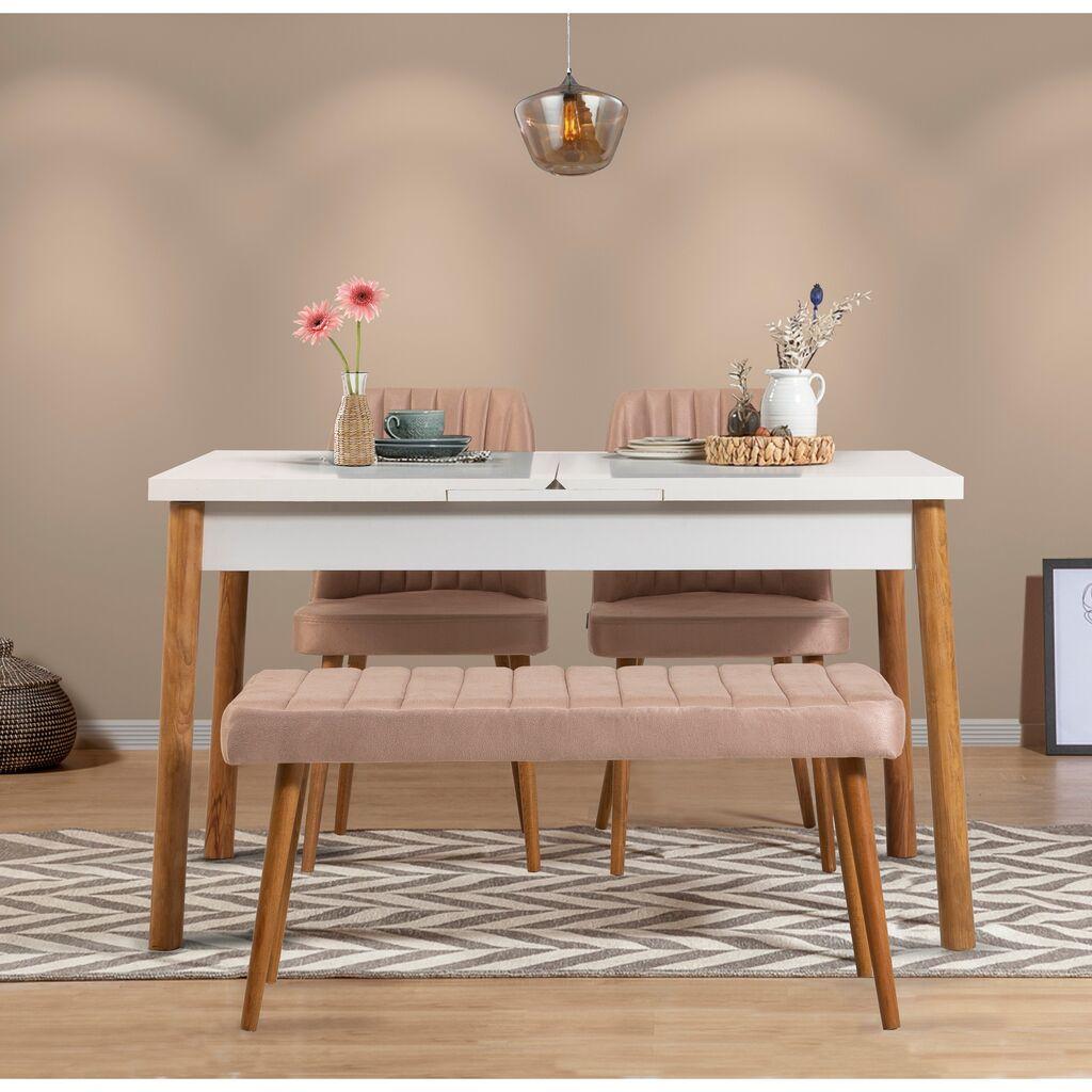 Hanah Home Set Трпезариска маса, 2 трпезариски столчиња и клупа Santiago White Atlantic, Anthracite