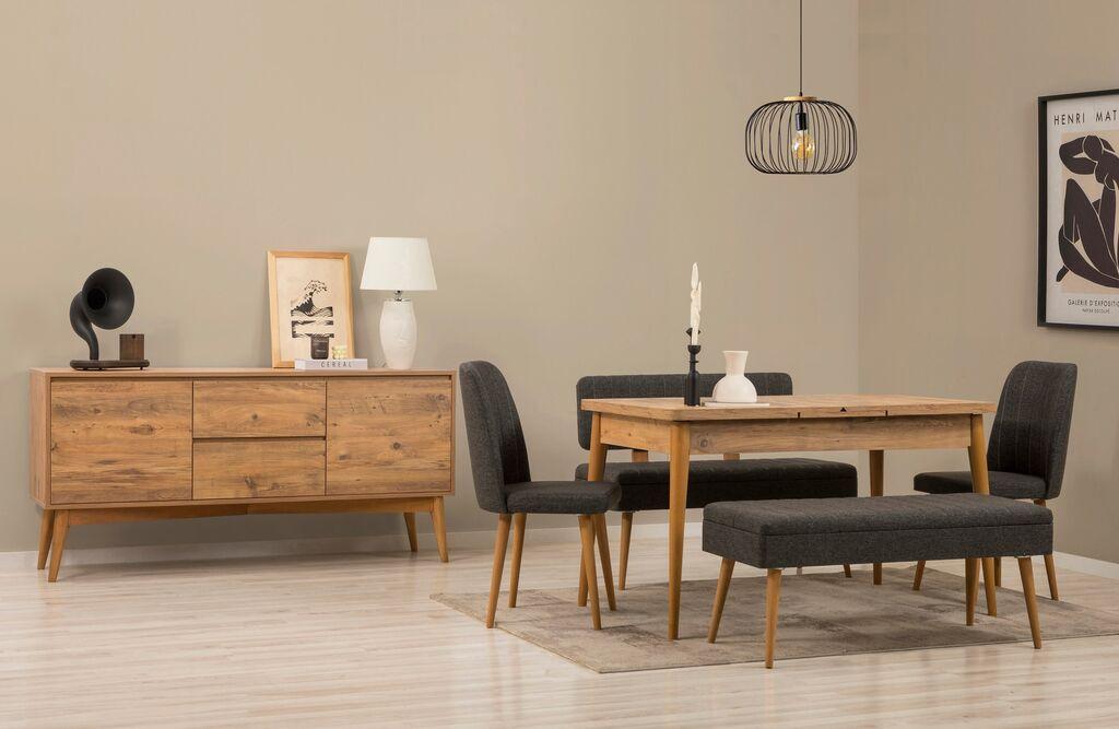 Трпезариски сет Hanah Home, клупа Vina 03 1048, 7 дела, темно сива