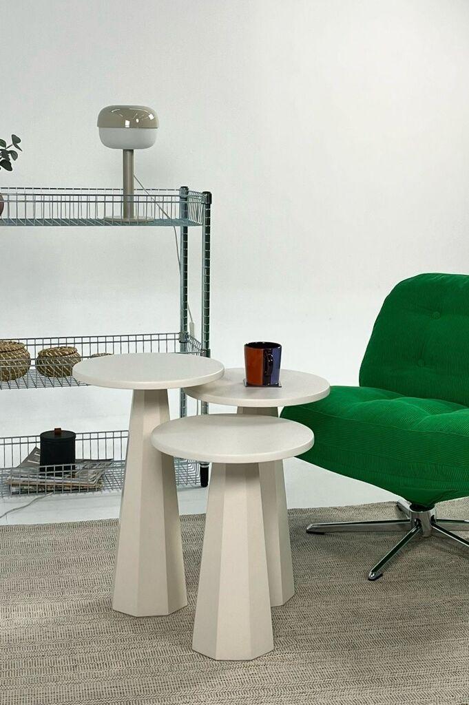 Hanah Home Комплет клуб маси, Lilyum, 3 парчиња, крем боја