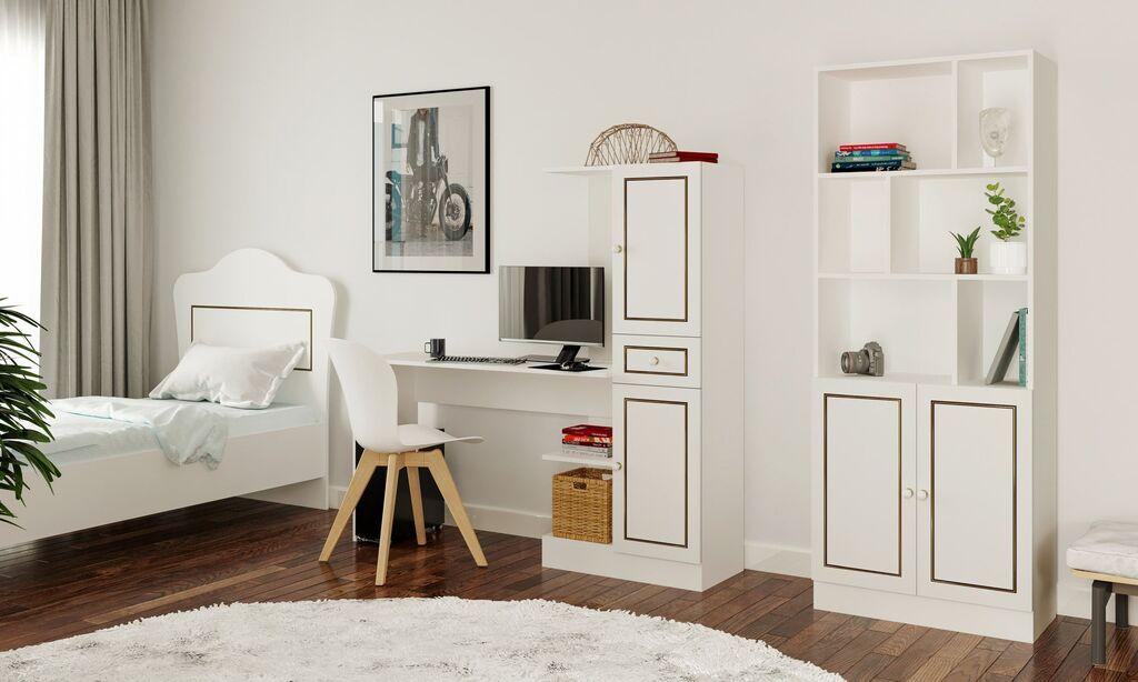 Гарнитура биро Hanah Home со полица за книги Rb-098, бела